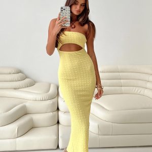 Talena Strapless Midi Dress Yellow
