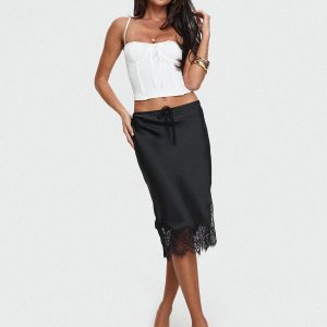 Gervais Satin Midi Skirt Black