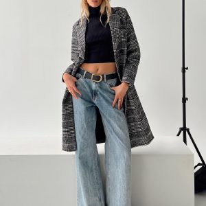 Newman Plaid Longline Coat Black