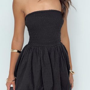 Serenele Strapless Bubble Hem Mini Dress Black