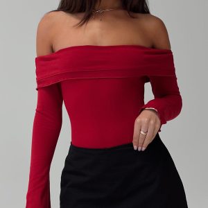 Afterglow Off The Shoulder Bodysuit Burgundy