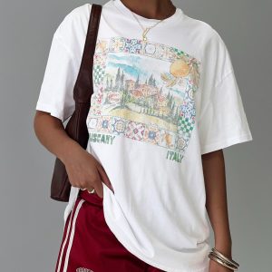 Love From Tuscany Oversized Graphic Top White