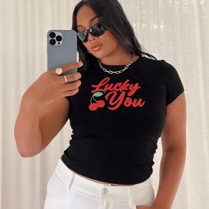 Lucky You Cherry Tee Black