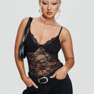 Wystan Lace Bodysuit Black