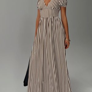 Collyns Maxi Dress Beige Pinstripe