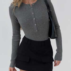 Kerra Long Sleeve Bodysuit Charcoal