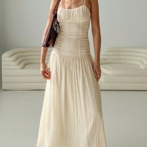 Quinley Shirred Maxi Dress Cream