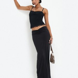 Kalyn Ruched Front Maxi Skirt Black