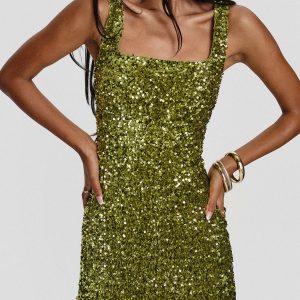 Miss Me Sequin Mini Dress Chartreuse