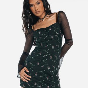 Quinny Long Sleeve Mini Dress Black