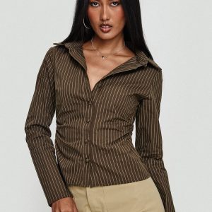 Held My Hand Long Sleeve Top Brown Stripe