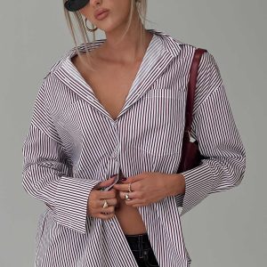 Takes You Far Shirt Burgundy Stripe