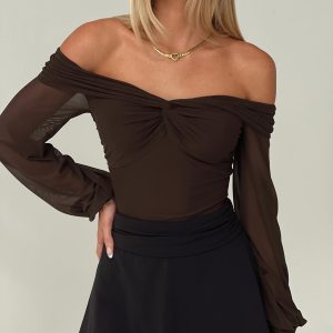 Babette Off The Shoulder Bodysuit Brown