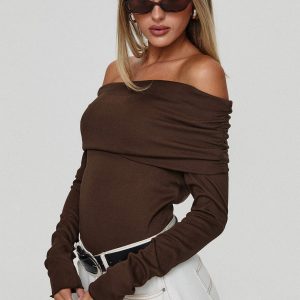 Spoilt Off The Shoulder Bodysuit Brown
