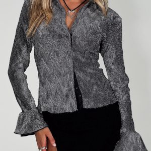 Ondinie Long Sleeve Top Silver