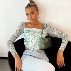 Beverly Long Sleeve Top Green / White