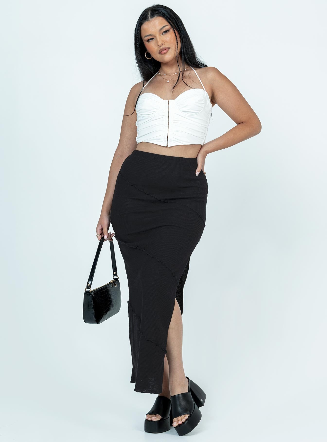 Oscar Split Maxi Skirt Black - Image 2