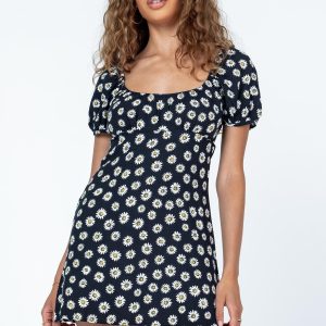Motel Sasi Mini Dress Grunge Daisy Black