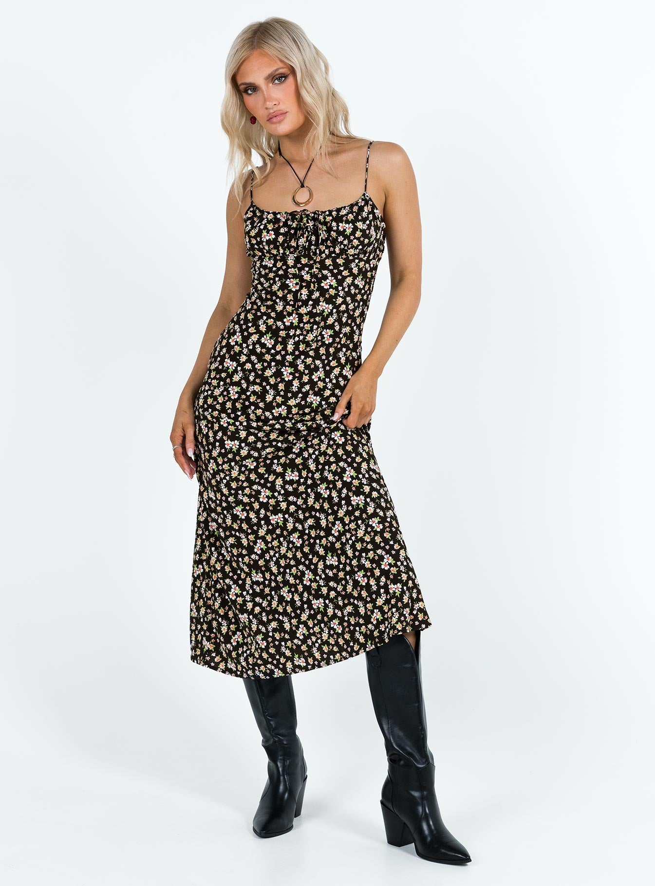 Kaplan Midi Dress Black / White Floral - Image 2