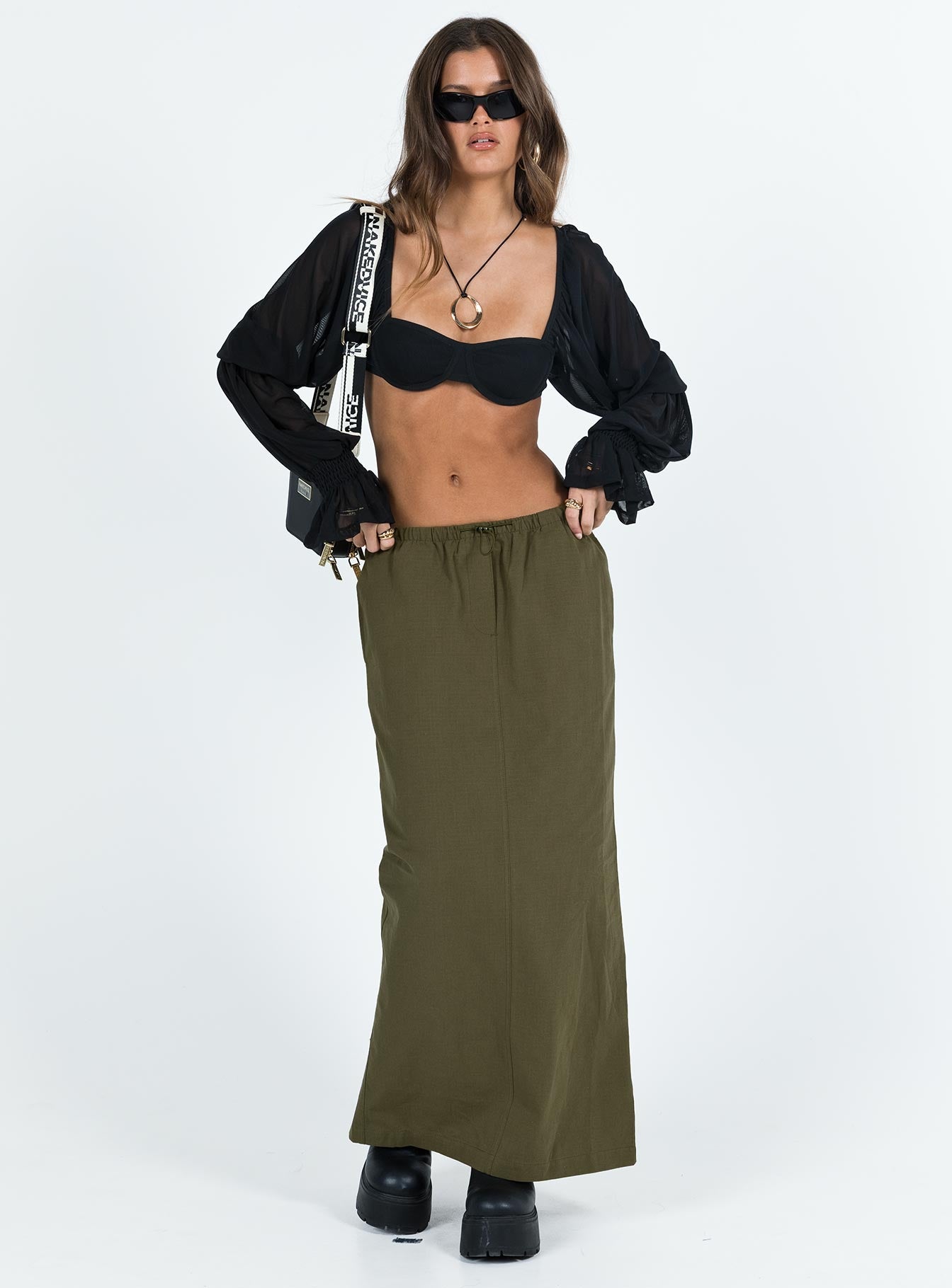 Geneve Maxi Skirt Olive Green - Image 2