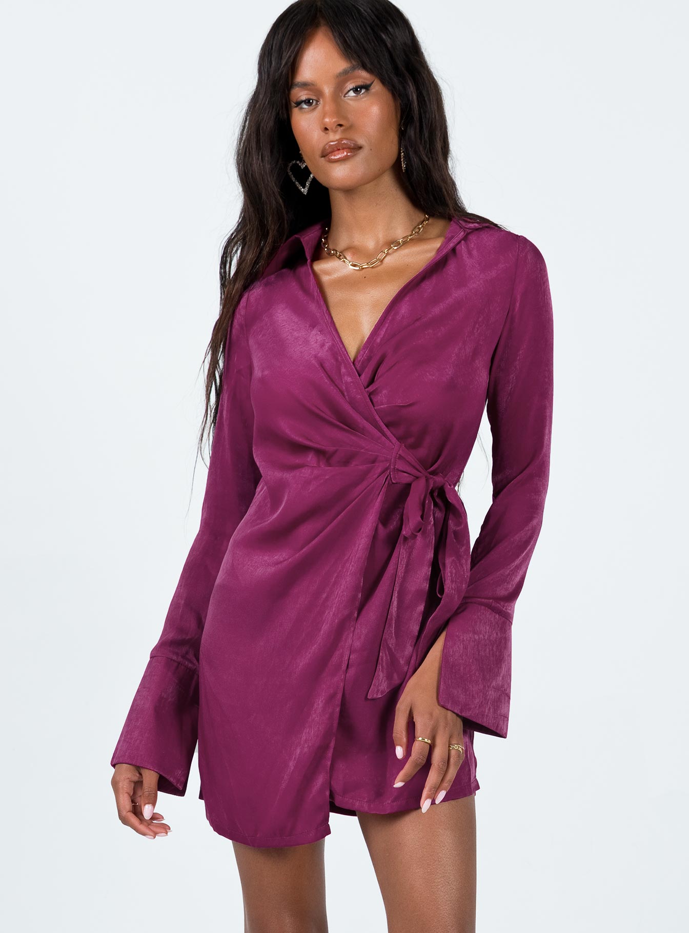 Diddam Long Sleeve Mini Dress Burgundy - Image 2
