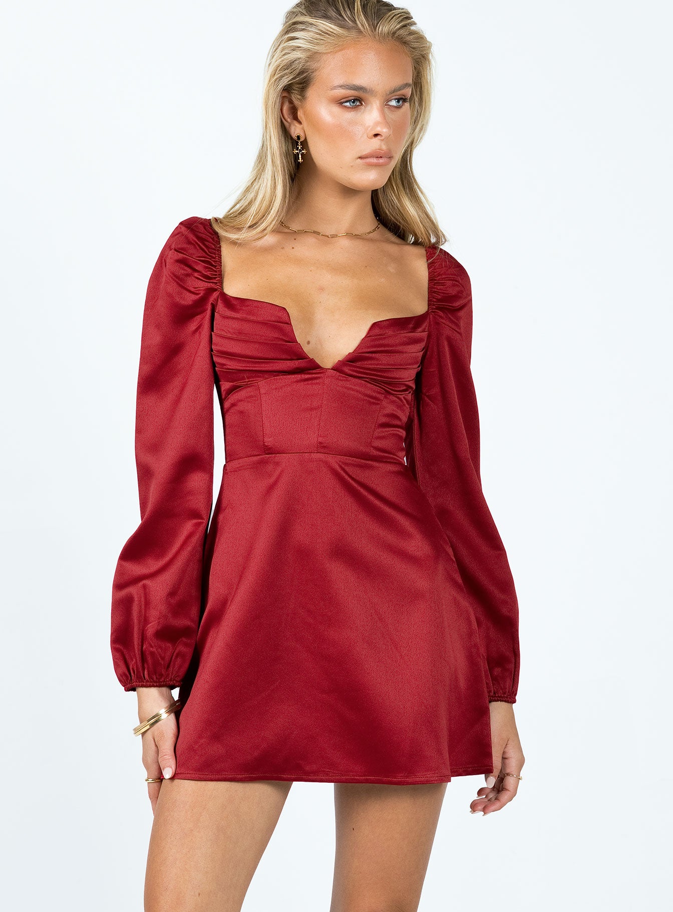 Della Long Sleeve Mini Dress Burgundy - Image 2