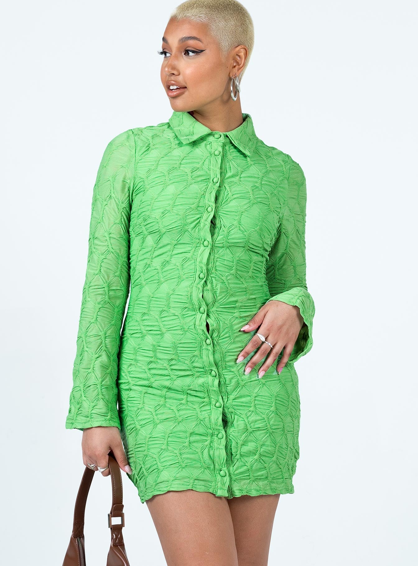 Calvert Long Sleeve Mini Dress Green - Image 2