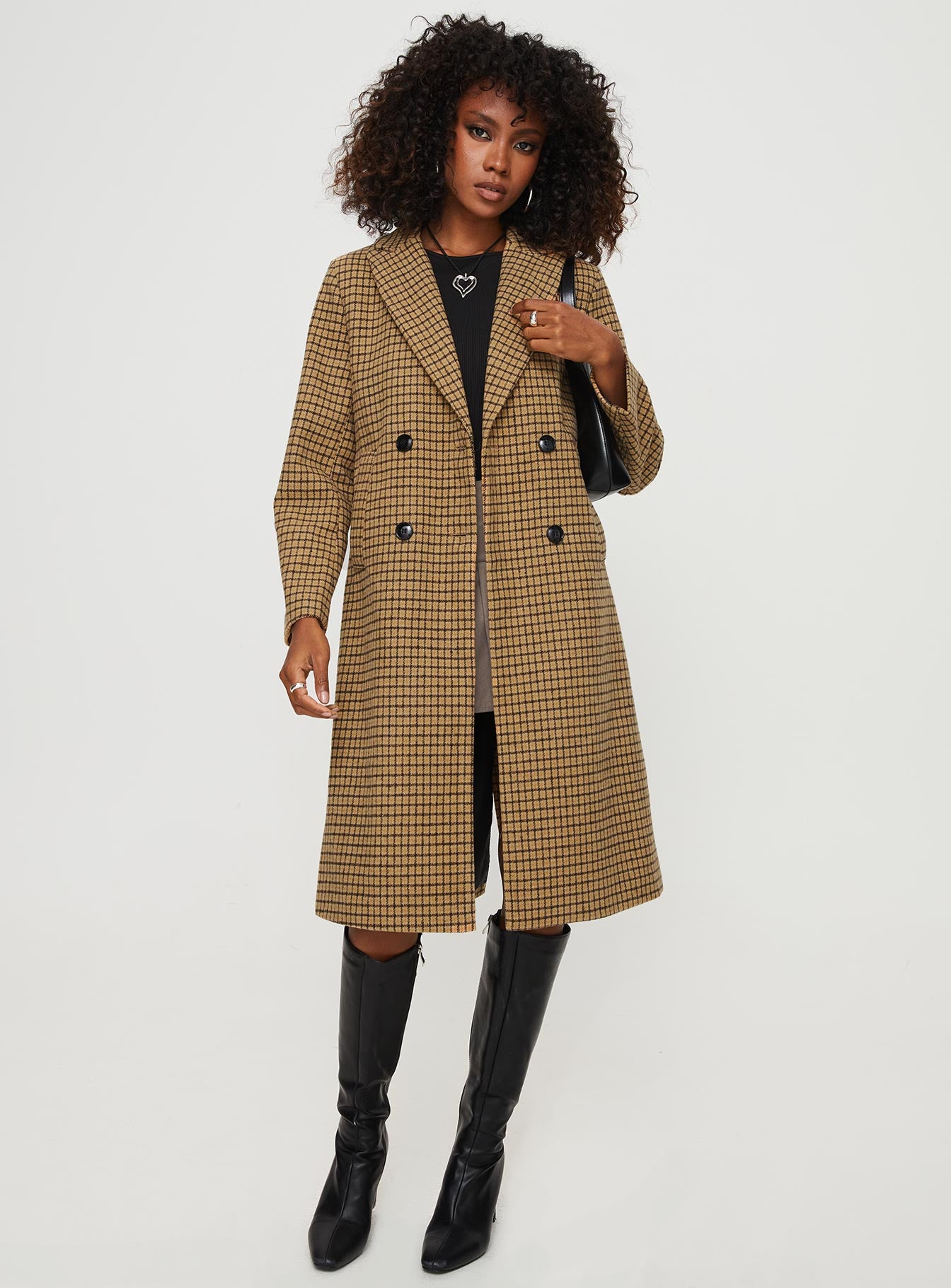 Temperature Longline Coat Brown Plaid - Image 2
