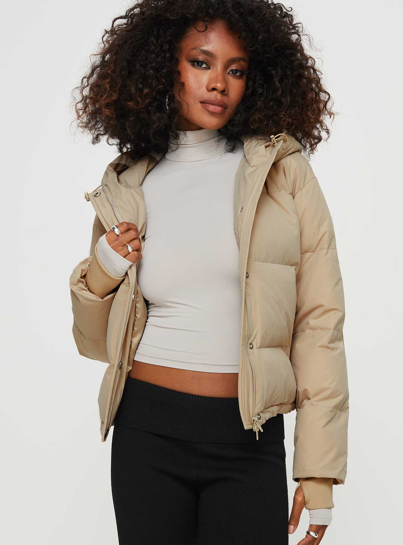 Morrie Hooded Puffer Jacket Latte - Image 2