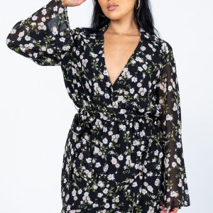 Marty Long Sleeve Mini Dress Black Floral