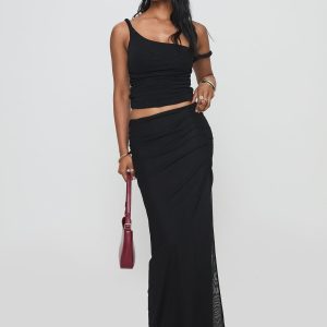 Mastermind Ruched Maxi Skirt Black