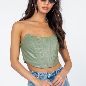 Zahara PU Bustier Sage Croc