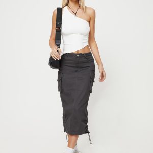 Bellows Cargo Midi Skirt Washed Black