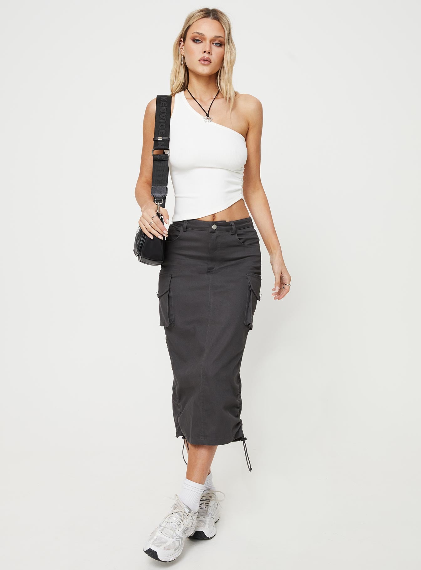 Bellows Cargo Midi Skirt Washed Black
