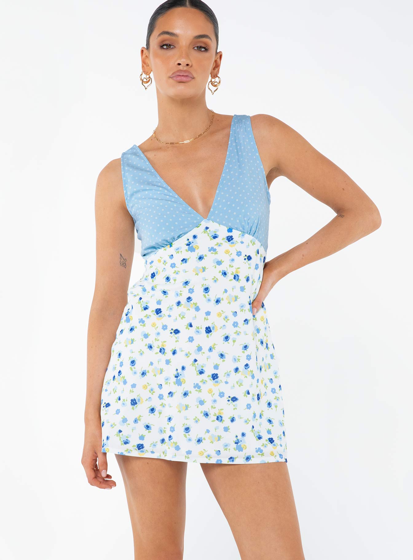Nellie Spliced Mini Dress Blue / White - Image 2