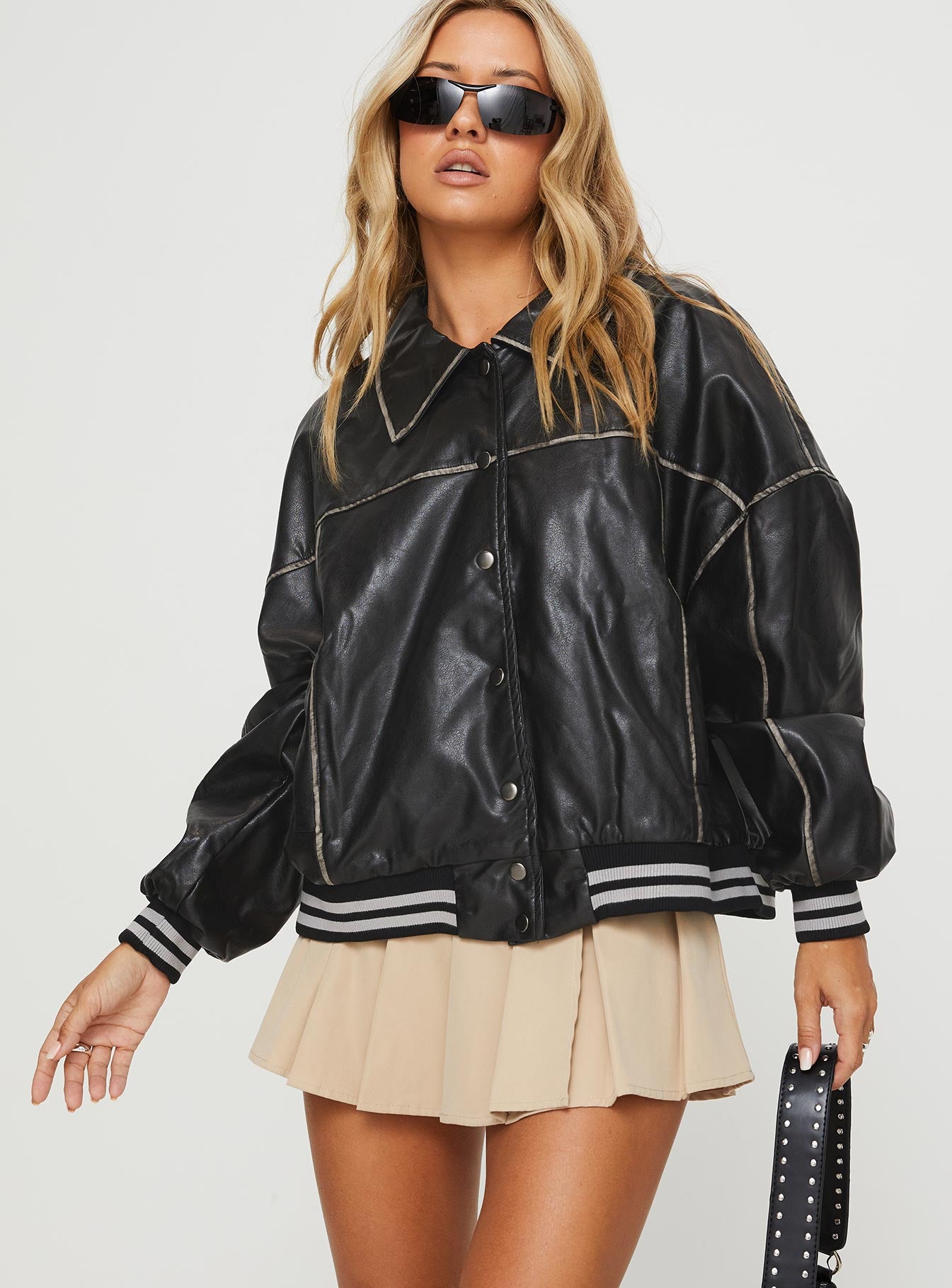 Cordae Faux Leather Jacket Washed Black - Image 2