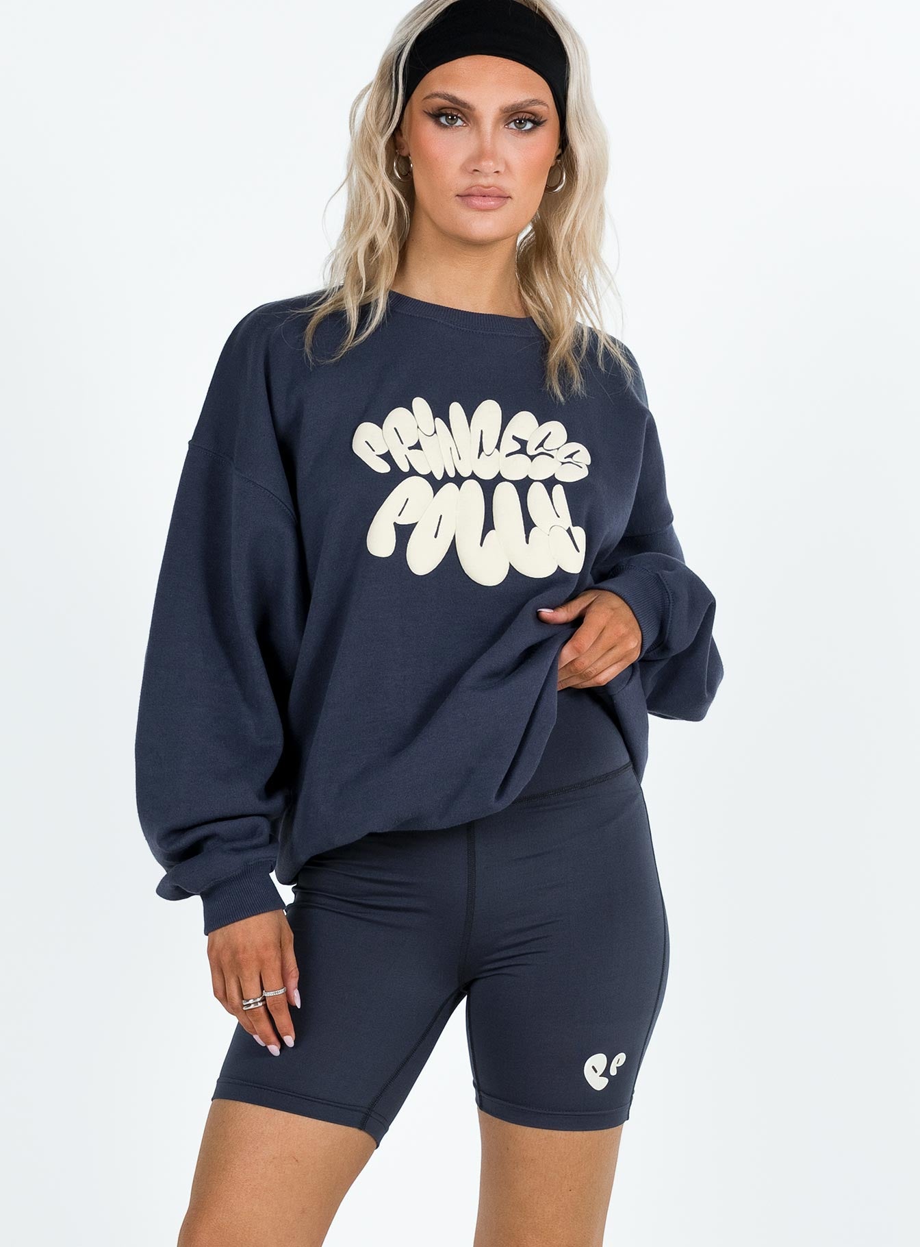 Princess Polly Bike Shorts Bubble Text Slate - Image 2