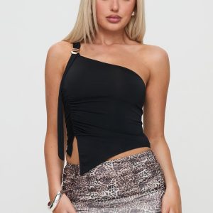 Tigre One Shoulder Top Black