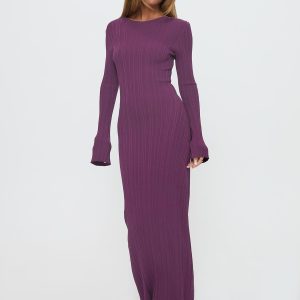 Tesley Long Sleeve Maxi Dress Burgundy