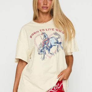 Born To Live Wild Graphic Top White
