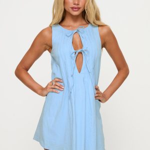 Caddie Tie Mini Dress Blue