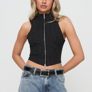 Messa Top Black Pinstripe