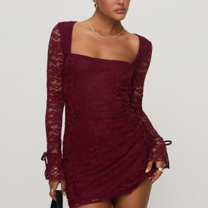 Lucianna Long Sleeve Lace Mini Dress Burgundy
