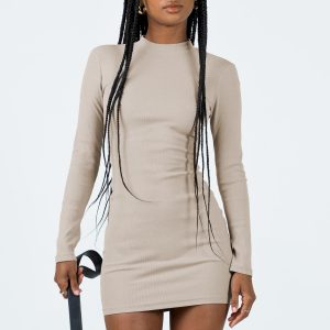 Diani Long Sleeve Mini Dress Beige