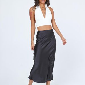 Tyra Satin Midi Skirt Black