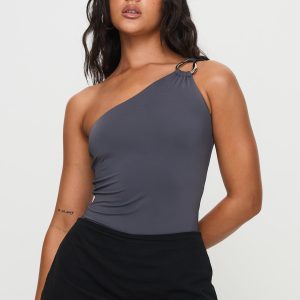 Talija One Shoulder Bodysuit Slate