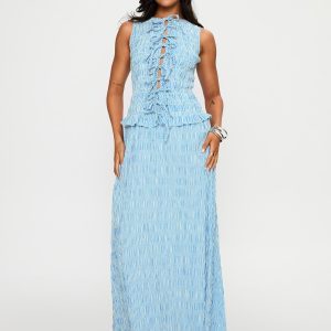 Songbird Shirred Maxi Dress Blue