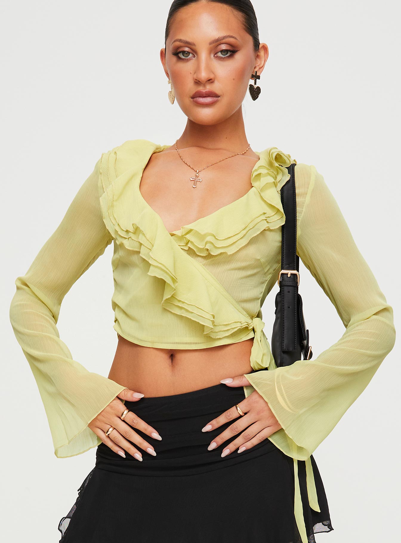 She's Mine Frill Wrap Top Yellow - Image 2