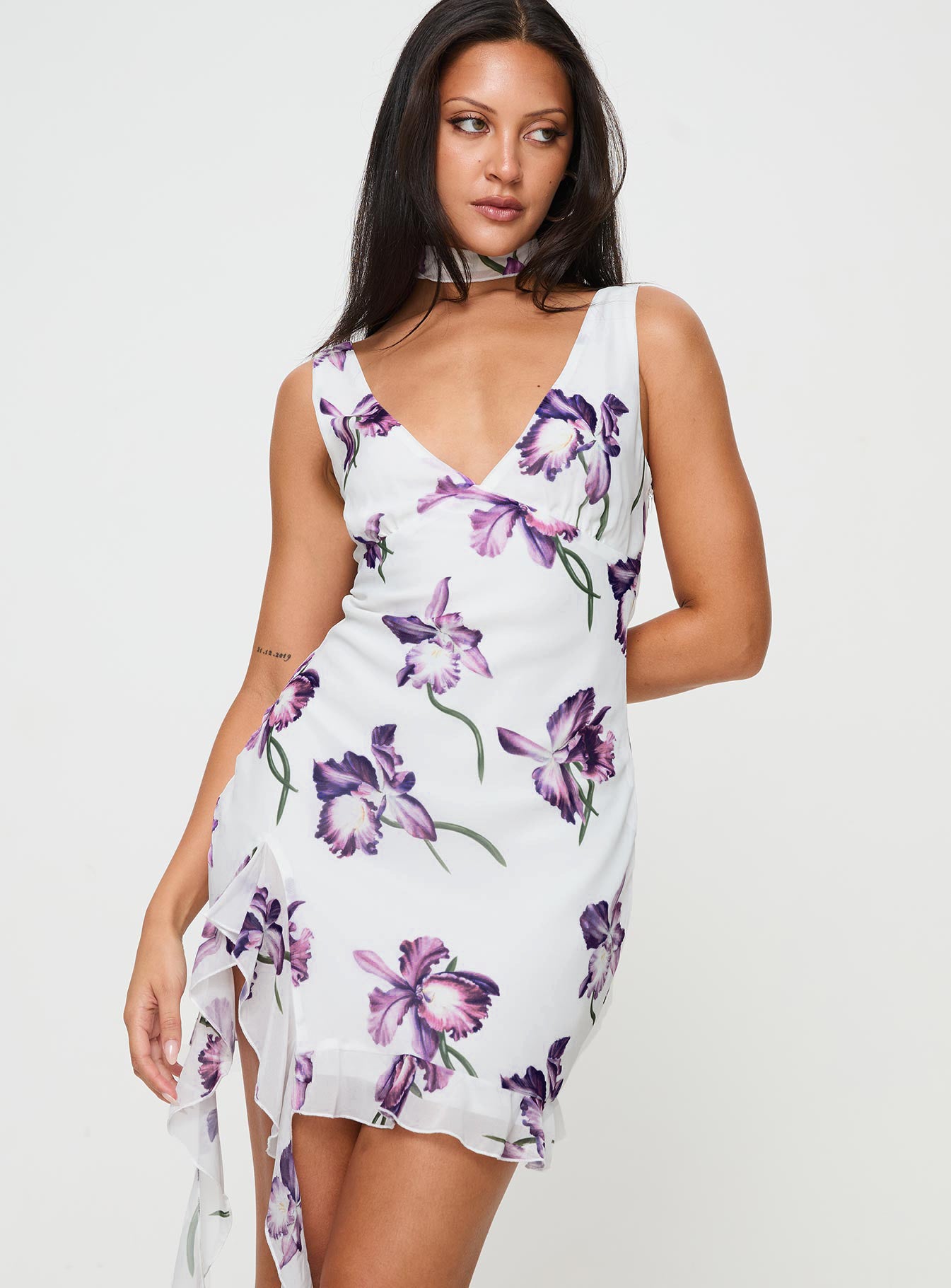 Varney Frill Mini Dress White / Purple Floral - Image 2
