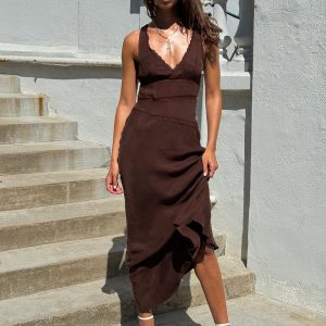 Karlotta Lace Bias Maxi Dress Brown